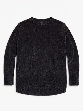 Denver Hayes Chenille Knit High-Low Crewneck Sweater Dark Gray Size Large